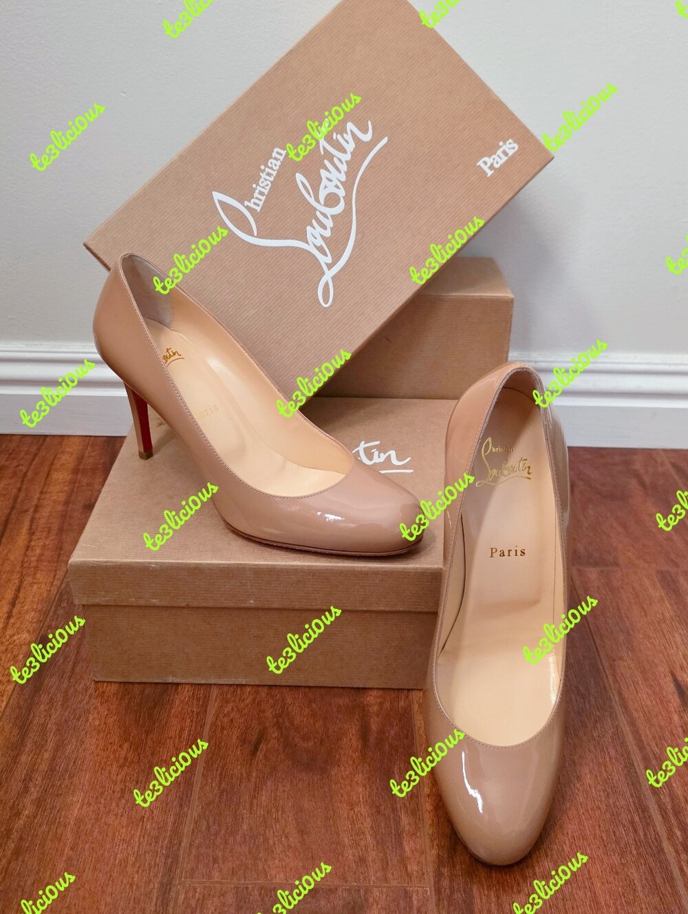 CHRISTIAN LOUBOUTIN SIMPLE PUMP 85mm NUDE PATENT LEATHER HIGH HEEL SIZE 39
